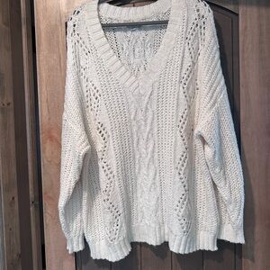 American Eagle Outfitters Cream V-Neck Sweater